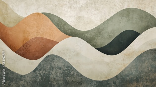 Wallpaper Mural Olive and terracotta curves; textured background and glowing light for vintage depth Torontodigital.ca