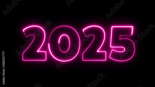 abstract animated new year 2025 neon number in pink color, concepts, ideas, 4k, transparent background with alpha channel