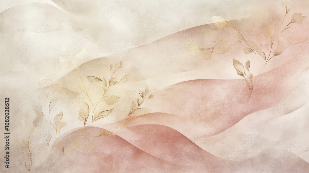Minimal beige blush pink and gold shapes botanical flowers glowing texture for serene atmosphere Minimal beige blush pink and gold shapes botanical flowers glowing texture for serene atmosphere