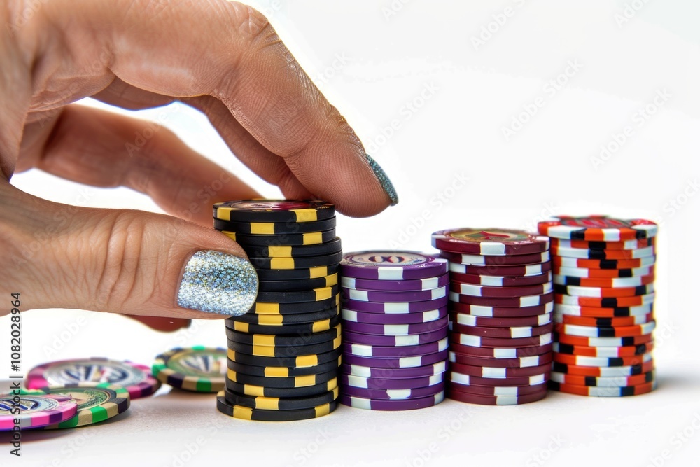 Naklejka premium A person holding a stack of poker chips