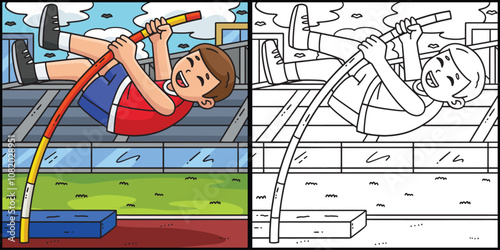 Track and Field Athlete Pole Vaulting Illustration