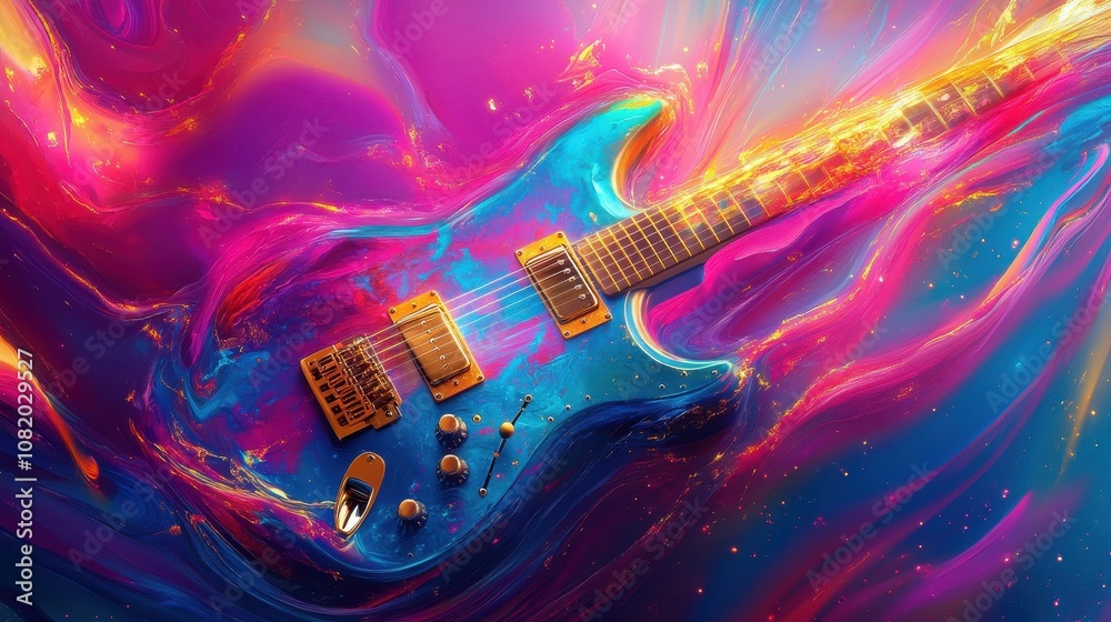 Fototapeta premium Abstract guitars blend into liquid shapes on a surreal smooth wallpaper