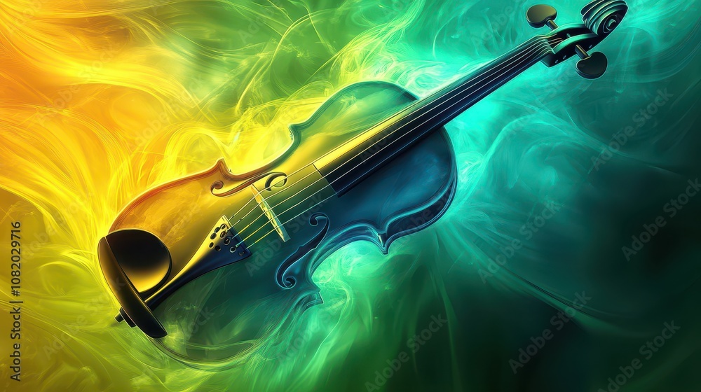 Fototapeta premium Violin strings dissolve into waves on a bright smooth backdrop