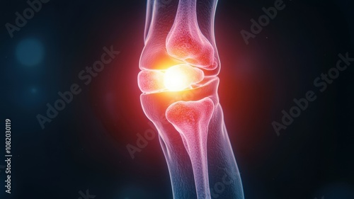 Joint pain concept. A vibrant 3D illustration of a human knee joint, highlighting its anatomy and emphasizing the vibrant joint area.