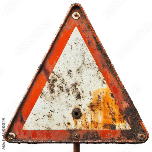 Old Triangle Road Sign on a White Background Ideal for Traffic Safety and Urban Planning Concepts, on the transparent background