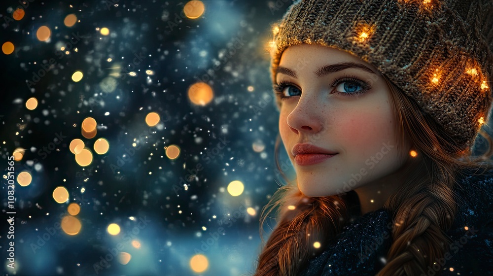 A beautiful girl, her eyes, like the brightest stars in the dark night sky, flashing the light of wisdom and curiosity, her smile, warm and bright, like a ray of sunshine in winter. generative ai A beautiful girl, her eyes, like the brightest stars in the dark night sky, flashing the light of wisdom and curiosity, her smile, warm and bright, like a ray of sunshine in winter. generative ai