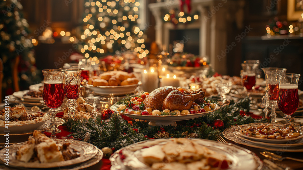 Charming Christmas Illustrations with Featuring A Festive Holiday Dinner Table With A Delicious Feast And Fine China