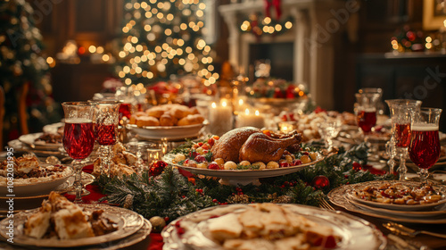 Charming Christmas Illustrations with Featuring A Festive Holiday Dinner Table With A Delicious Feast And Fine China