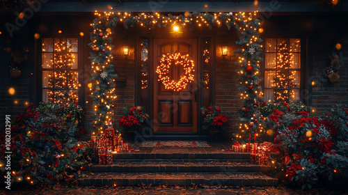 Charming Christmas Illustrations with Featuring A Beautifully Decorated Christmas Porch With Lights And Garlands