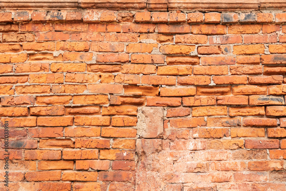 old dilapidated monastery wall, built of red brick, natural brick texture, can be used for interior design old dilapidated monastery wall, built of red brick, natural brick texture, can be used for interior design