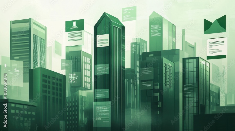 The concept of real estate trust (REIT) in emerald green and soft gray colors The concept of real estate trust (REIT) in emerald green and soft gray colors