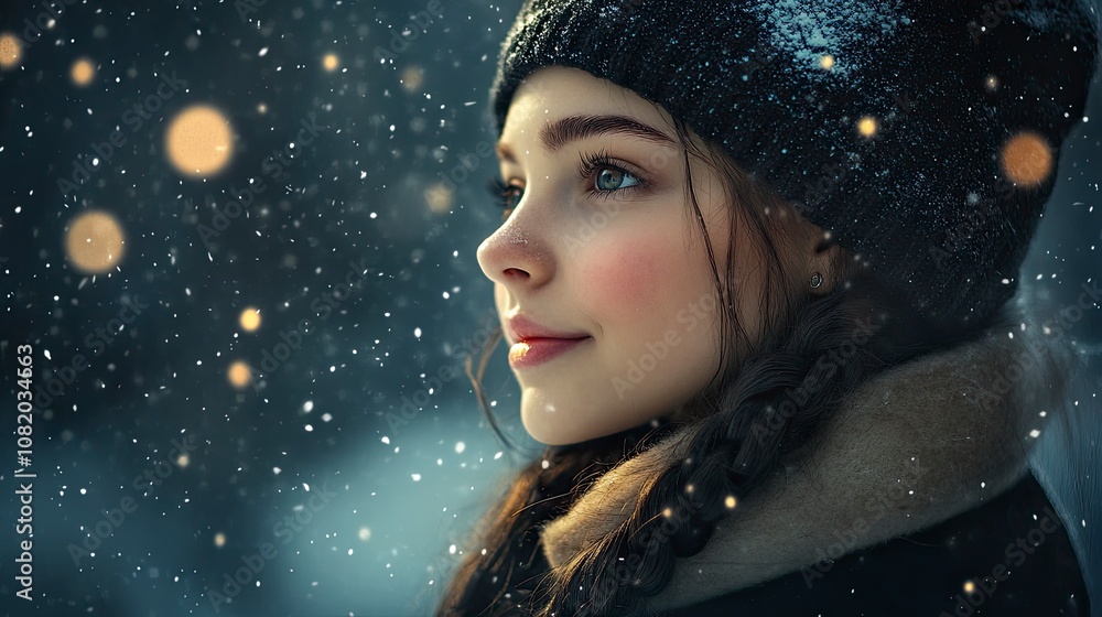 A beautiful girl, her eyes, like the brightest stars in the dark night sky, flashing the light of wisdom and curiosity, her smile, warm and bright, like a ray of sunshine in winter. generative ai
