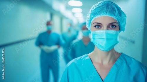 Medical staff wearing masks in a hospital setting, symbolizing dedication and protection in the face of health challenges.