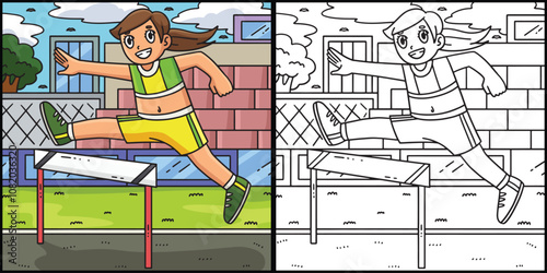Track and Field Female Jumping Hurdle Illustration
