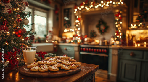 Charming Christmas Illustrations with Featuring A Cozy Kitchen With Freshly Baked Cookies And A Glass Of Milk For Santa