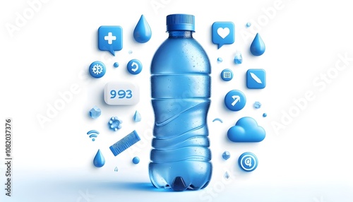 PNG Blue plastic water bottle white background refreshment drinkware.