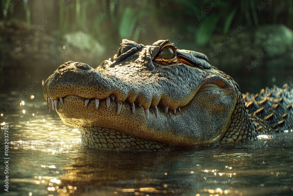 Close-up view of an alligator's head submerged in water Close-up view of an alligator's head submerged in water