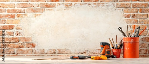 Brick Wall and Carpenter s Tools in Home Renovation and DIY Workshop