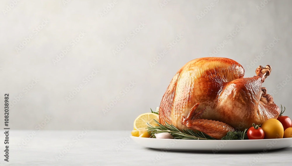 Perfectly Roasted Turkey with Fresh Vegetables on a White Plate