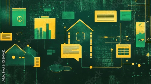 The concept of tax-deferred exchange (1031 exchange) in forest green and muted gold colors photo