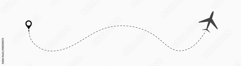 air plane flight route with the point of location line trace isolated on white background. air plane flight route with the point of location line trace isolated on white background.