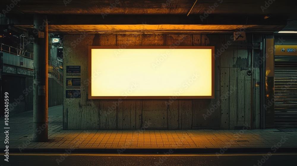 Empty Billboard in Urban Night Setting Empty Billboard in Urban Night Setting