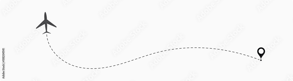 air plane flight route with the point of location line trace isolated on white background. air plane flight route with the point of location line trace isolated on white background.