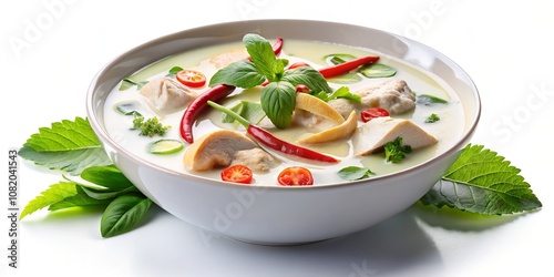 Delicious Bowl of Thai Tom Kha Gai Soup with Fresh Ingredients and Vibrant Colors, Perfect for Asian Cuisine and Culinary Photography