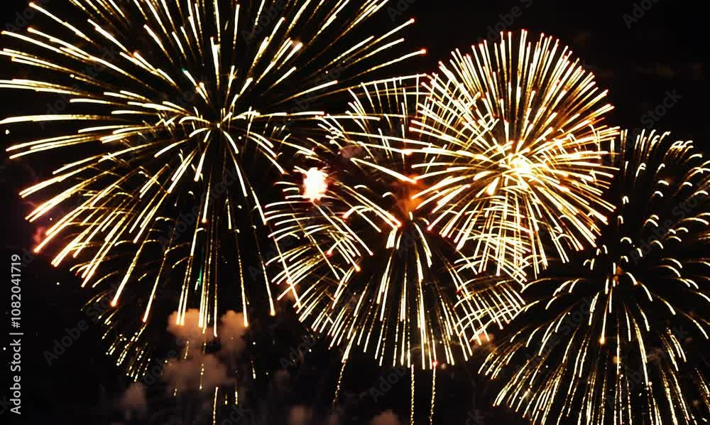 glimmering golden fireworks celebration in 4K