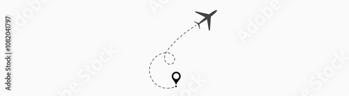 air plane flight route with the point of location line trace isolated on white background.