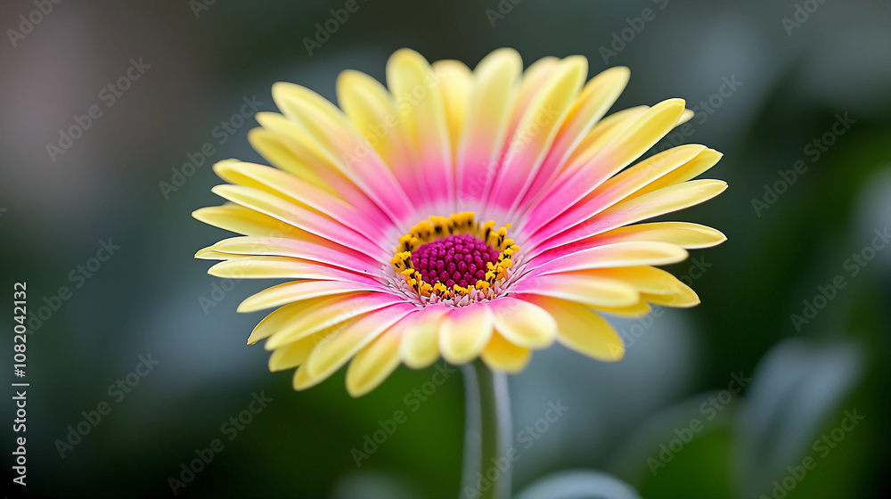 Yellow and pink gerbera flower, vibrant close-up macro shot with natural background. Yellow and pink gerbera flower, vibrant close-up macro shot with natural background.