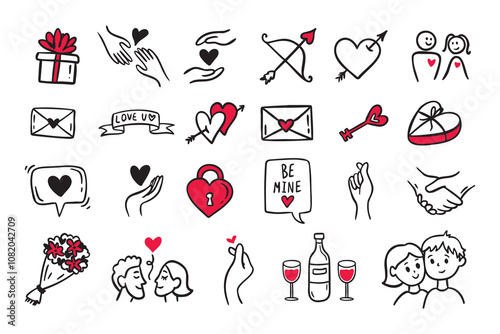 Doodle Love Network Icons, Valentine's Day Outline Illustration