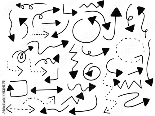 Set of arrow doodle hand drawn map sign symbol guide guidance direction