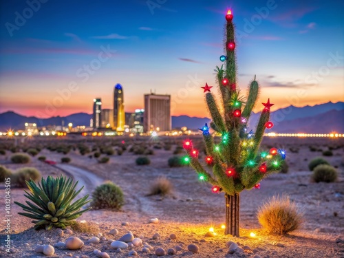 Minimalist Christmas in Las Vegas: Elegant Neon Lights, Desert Landscape, Subtle Holiday Decor, and Tranquil Atmosphere for a Unique Holiday Experience