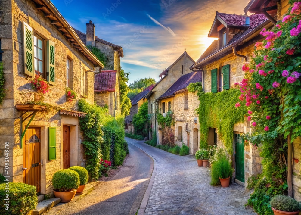 Picturesque French Village Road, Aquitaine Summer Picturesque French Village Road, Aquitaine Summer