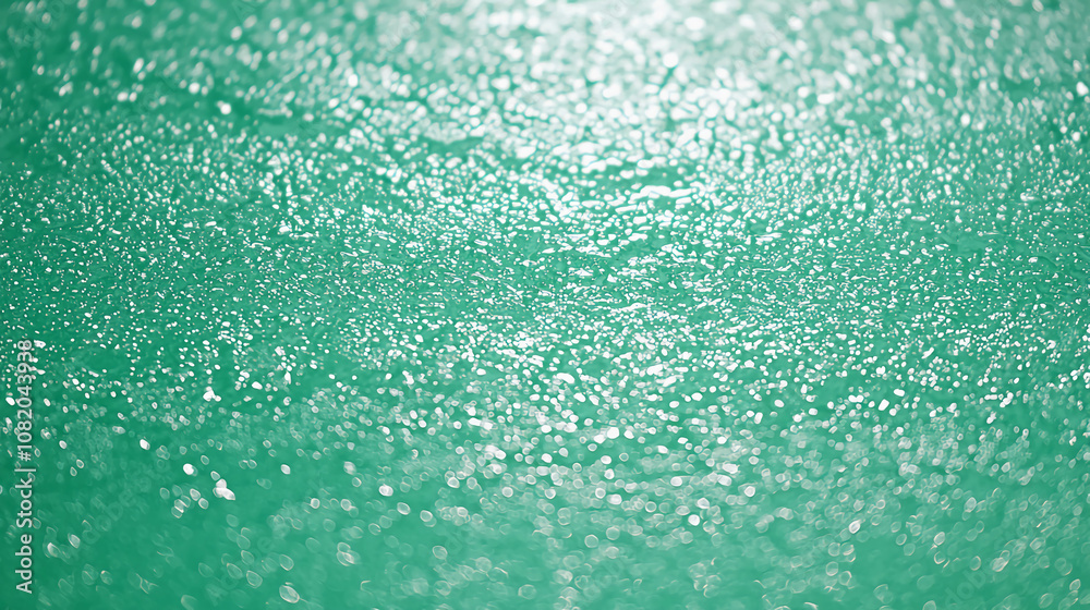 Obraz premium Green abstract texture with shimmering bokeh effect, macro light reflection on surface.