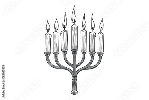 Hand-drawn style menorah with lit candles for Hanukkah