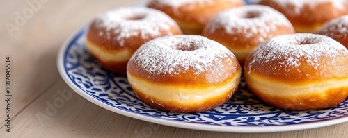 Sufganiyot donuts on plate, traditional Hanukkah treat photo