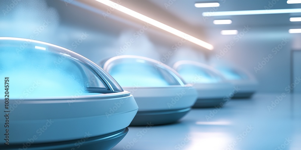 Fototapeta premium Modern cryotherapy capsules in minimalistic wellness center