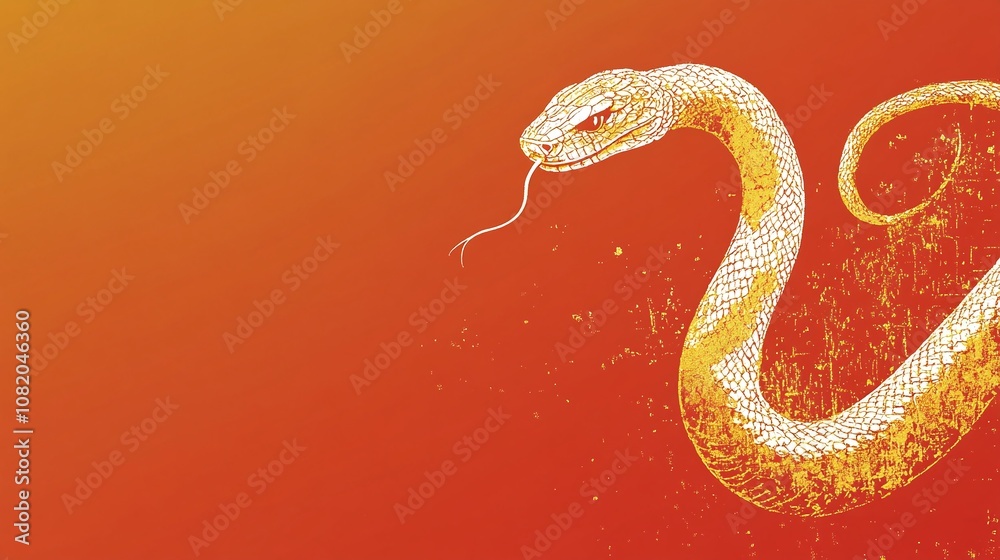 Abstract snake illustration with vibrant orange background showcasing a textured artistic representation of a serpent with intricate details and a striking pose Abstract snake illustration with vibrant orange background showcasing a textured artistic representation of a serpent with intricate details and a striking pose