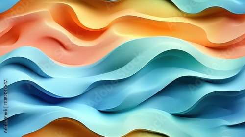 Vibrant abstract waves in soft blues and oranges with creative textured layers