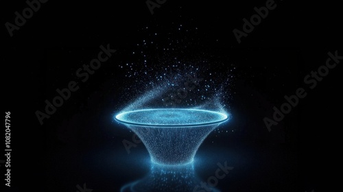 Holographic circular table floating in the air on a dark background, representing funnel optimization, sales strategy, and lead magnet visuals in digital marketing