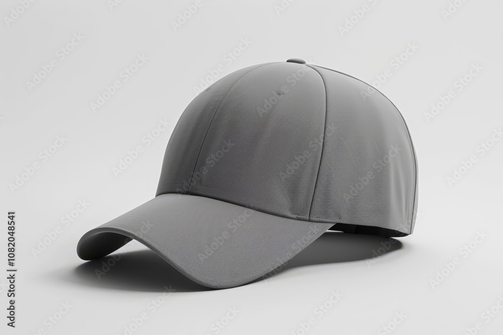 Gray cap with a simple structured design placed on a neutral background. Minimalistic apparel concept for branding, advertising, or product presentation purposes. Gray cap with a simple structured design placed on a neutral background. Minimalistic apparel concept for branding, advertising, or product presentation purposes.