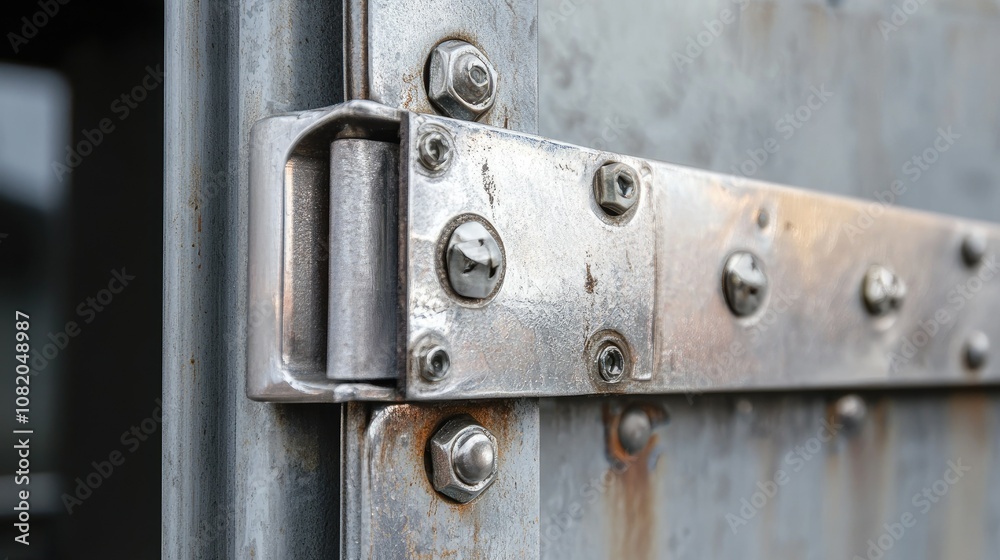 A close-up of the hinge area on a metal door frame, showcasing high-quality hardware and reliability. A close-up of the hinge area on a metal door frame, showcasing high-quality hardware and reliability.