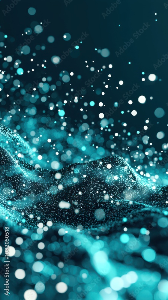 Dynamic sparkling particles dancing in turquoise waves abstract art digital creation modern aesthetic close-up view fluid motion concept Dynamic sparkling particles dancing in turquoise waves abstract art digital creation modern aesthetic close-up view fluid motion concept
