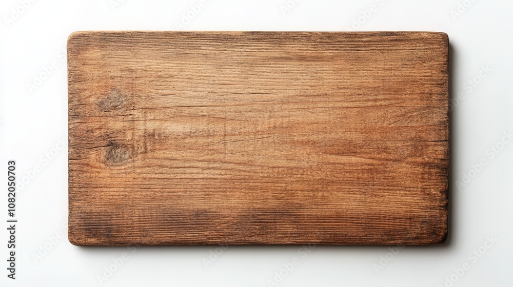 A rustic wooden cutting board isolated against a white background, showcasing its natural texture and warmth. A rustic wooden cutting board isolated against a white background, showcasing its natural texture and warmth.