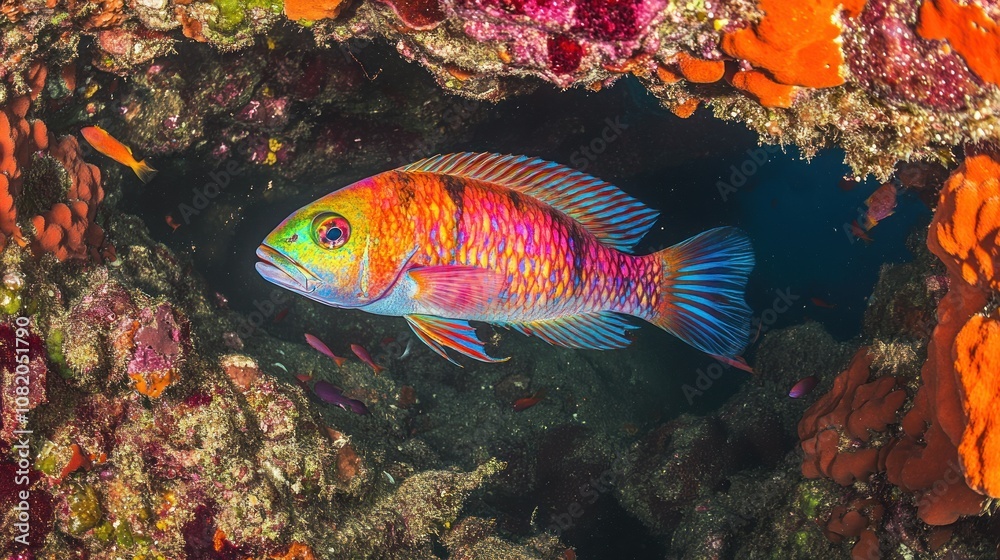 Vibrant Rainbow Fish in a Coral Cave Underwater Vibrant Rainbow Fish in a Coral Cave Underwater