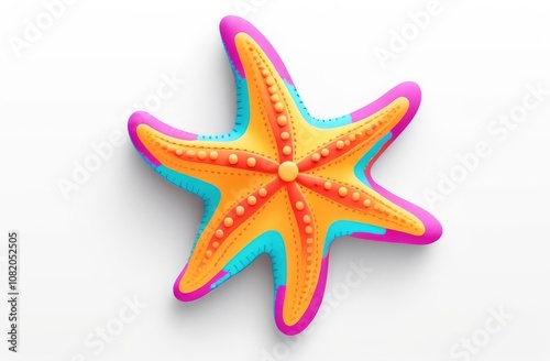 3d starfish on white background, cartoon illustration, children's plastic toy.