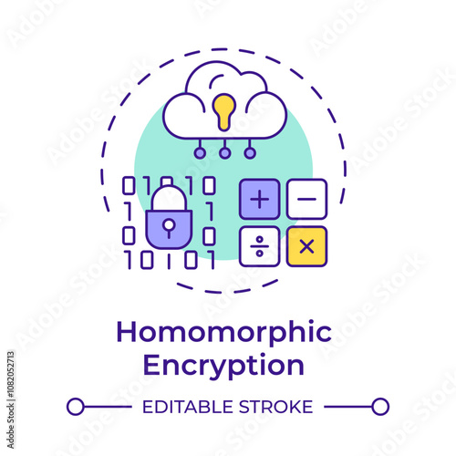 Homomorphic encryption multi color concept icon. Type of privacy enhancing technologies. Encrypted data. Round shape line illustration. Abstract idea. Graphic design. Easy to use in article