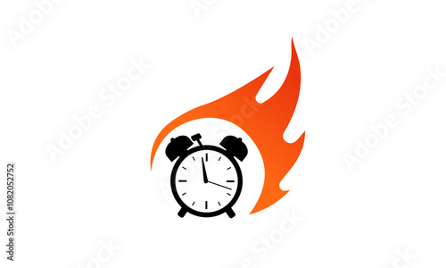 Hot Time Vector Logo Template: Modern Fire Symbol and Watch Design for Business, Web, and Creative Art Branding